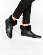 Monki Faux Fur Trim Ankle Boot - Black