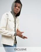 Mennace Denim Jacket With Paint Splat In Ecru - Cream