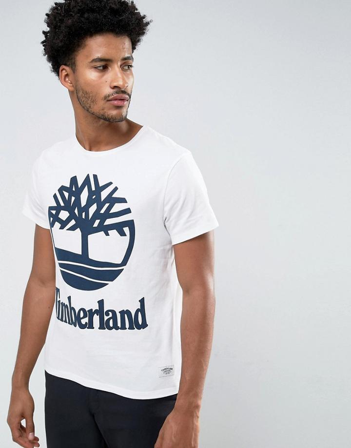 Timberland Big Logo T-shirt Slim Fit In White - White