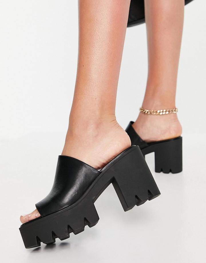 London Rebel 90s Platform Casual Heeled Mules In Black