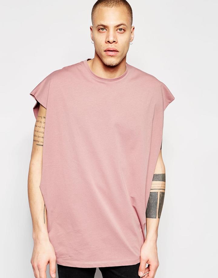 Asos Super Oversized Sleeveless T-shirt With Dropped Armhole In Washed Pink - Burlwood