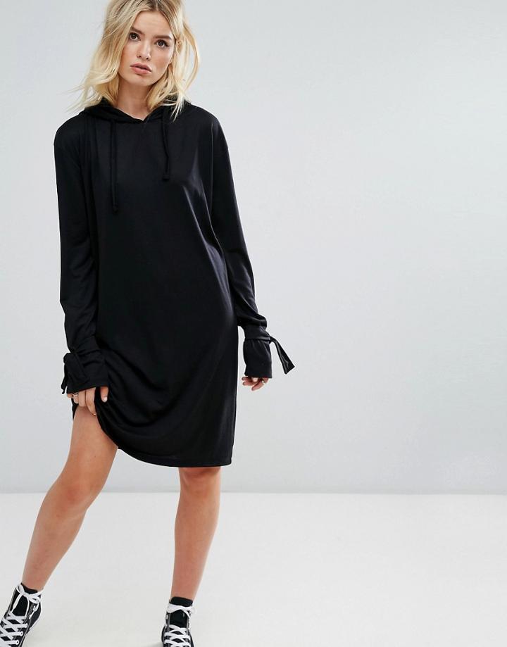 Daisy Street Hooded Sweat Dress - Black