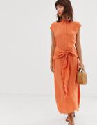 & Other Stories Waist Knot Midi Dress In Orange-red