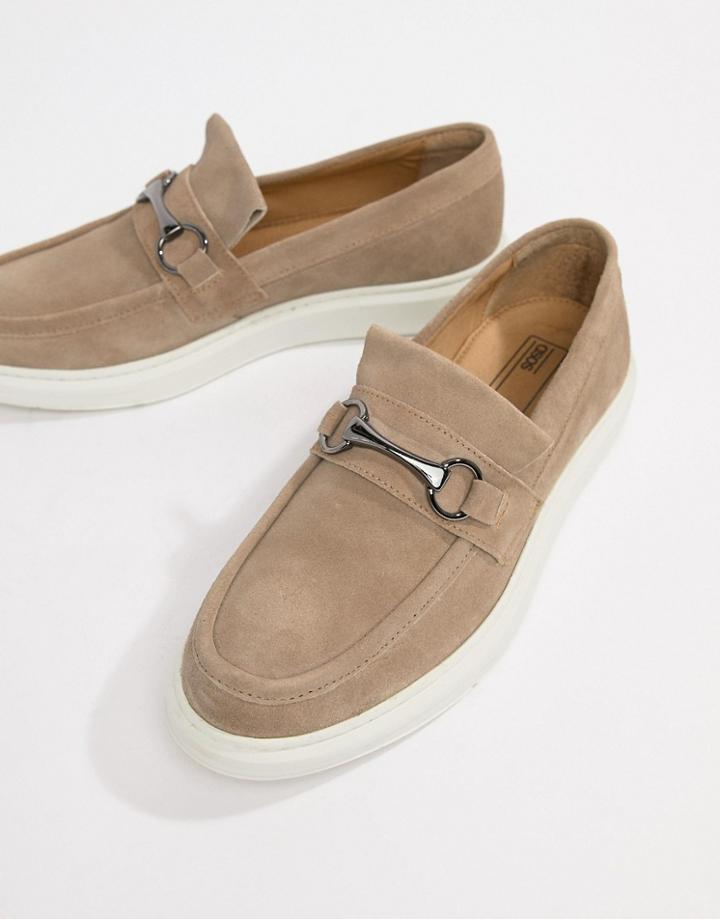 Asos Design Loafers In Stone Suede With Snaffle - Stone