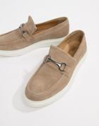 Asos Design Loafers In Stone Suede With Snaffle - Stone