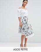 Asos Petite Scuba Prom Skirt With Organza Trim In Print - Multi