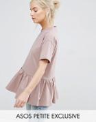 Asos Petite Ruffle Hem T-shirt - Brown