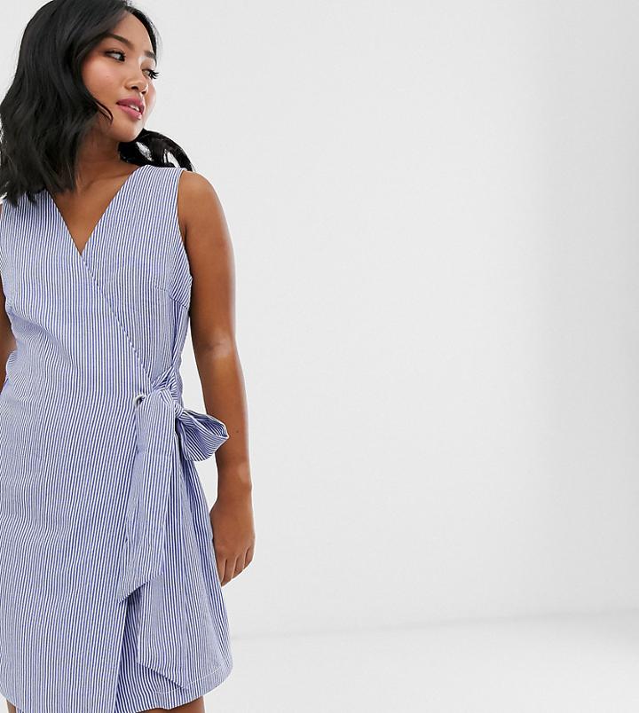 Glamorous Petite Wrap Front Dress In Textured Stripe-navy