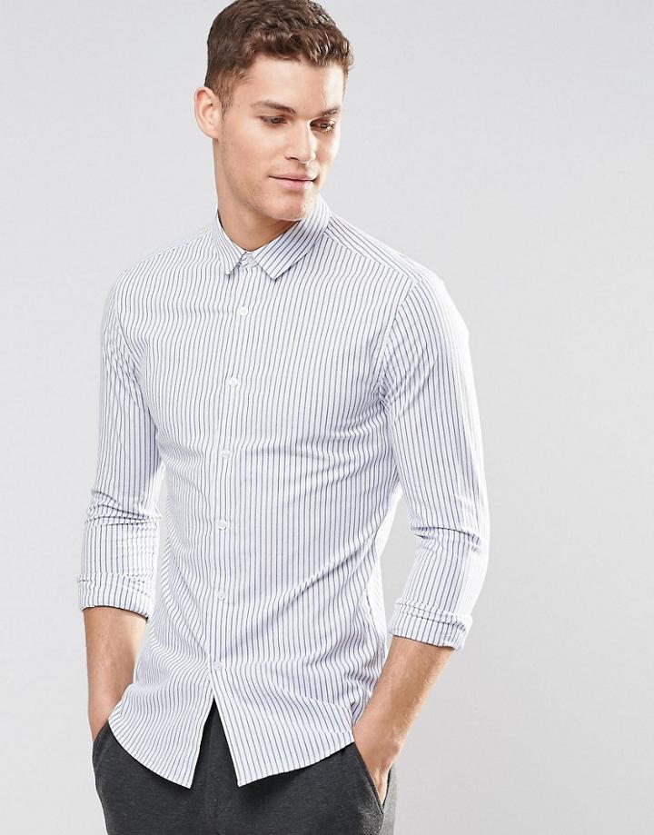 Asos Skinny Stripe Shirt In Blue - Blue