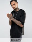 Mennace Faux Suede T-shirt With Side Zips In Black - Black