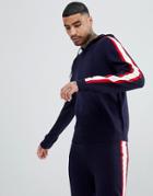 Asos Knitted Two-piece Hoodie With Side Stripe In Navy