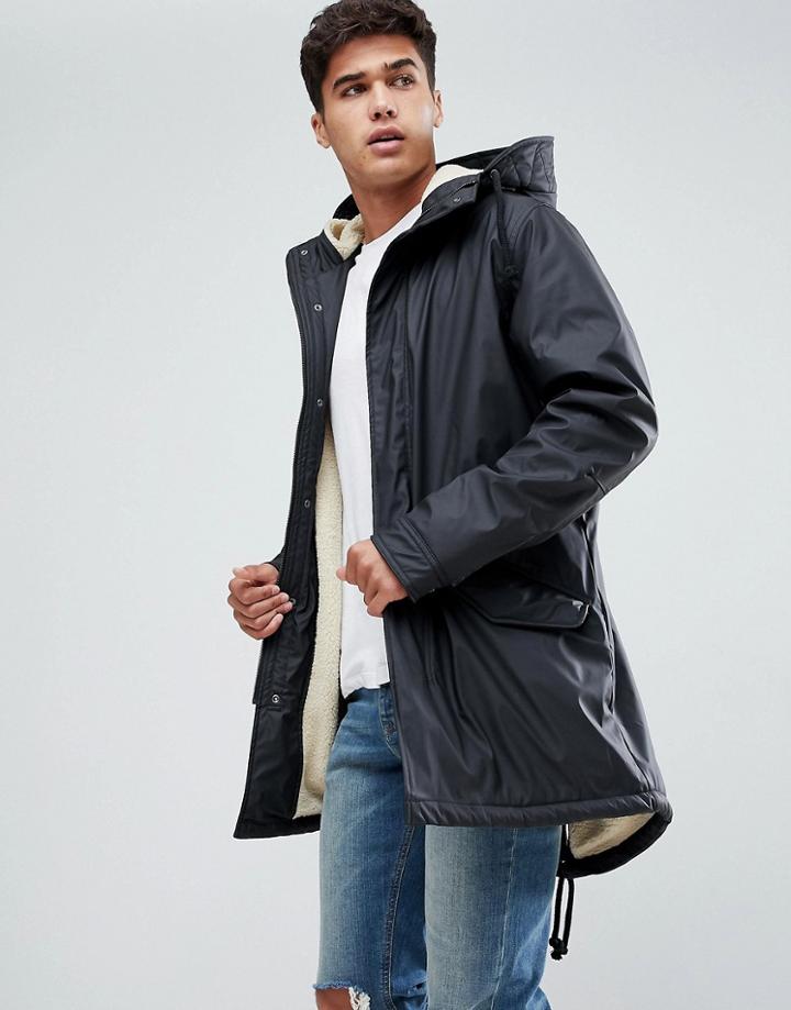 Jack & Jones Originals Rain Parka With Fleece Lining - Black