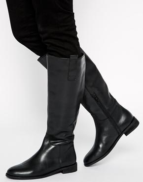 Asos Cold Shoulder Leather Knee High Boots - Black