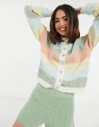 Pieces Pastel Striped Cardigan With Shell Buttons In Multi