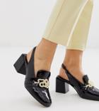 Asos Design Wide Fit Worship Square Toe Heeled Loafers In Black Patent