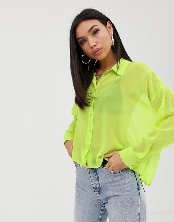 Asos Design Soft Cropped Long Sleeve Shirt - Green