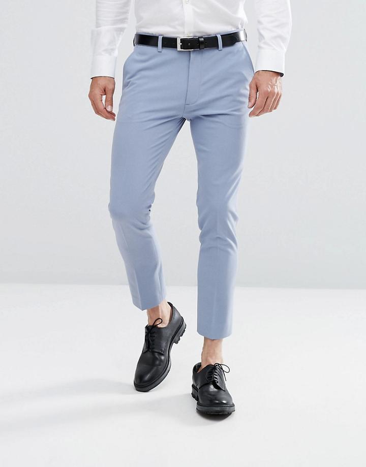 Asos Super Skinny Cropped Smart Pants Dusky Blue - Blue