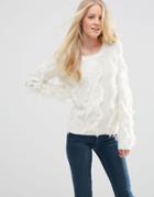 Vila Studia Shaggy Knit Sweater In Pristine - White
