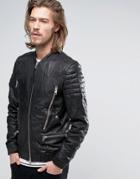 Allsaints Leather Jacket With Multi Zip Pockets - Black