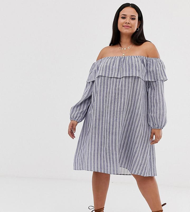 Glamorous Curve Bardot Dress In Stripe-blue