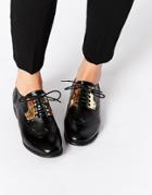 London Rebel Tori Metal Detail Lace Up Brogues - Black