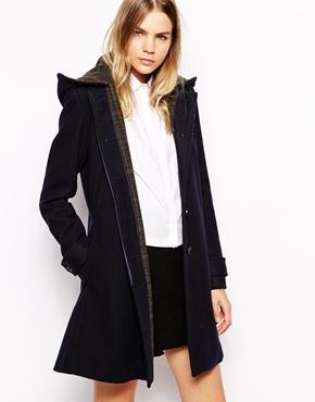 Parka London Astrid Wool Swing Coat With Checked Lining - Navy
