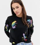 We Are Hairy People Organic Cotton Sweatshirt With Hand Painted Chameleon - Black