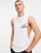 Asos Actual Relaxed Tank In White With Logo Chest Print