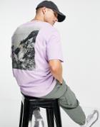 Selected Homme Organic Cotton Loose Fit T-shirt With Abstract Scenery Back Print In Lilac-purple