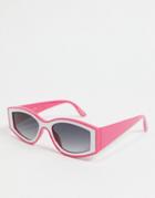 Asos Design Plastic Oval Sunglasses In White And Pink