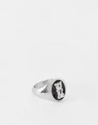 Asos Design Signet Ring With Bear Design In Silver Tone