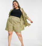 Asos Design Curve Pull-on Shorts In Lime Choc Check - Part Of A Set-multi