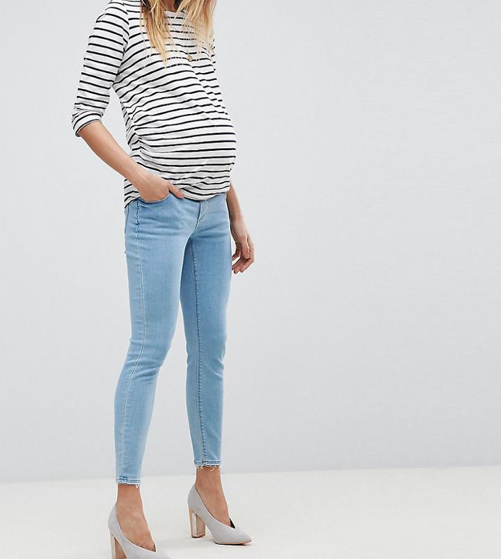 Asos Maternity Ridley High Waist Skinny Jeans In Ariel Bright Light Stone Wash With Under The Bump Waistband - Blue