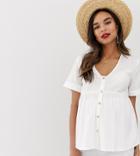 Asos Design Maternity Button Through Smock Sun Top In Seersucker - White