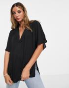 Asos Design Oversized V-neck Tee With Split Hem In Black