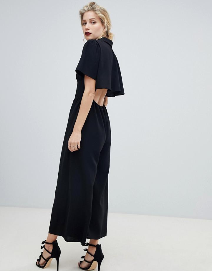 Asos Design Shirt Tea Jumpsuit With Open Back - Black