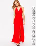 True Decadence Petite Wrap Front Maxi Dress - Red