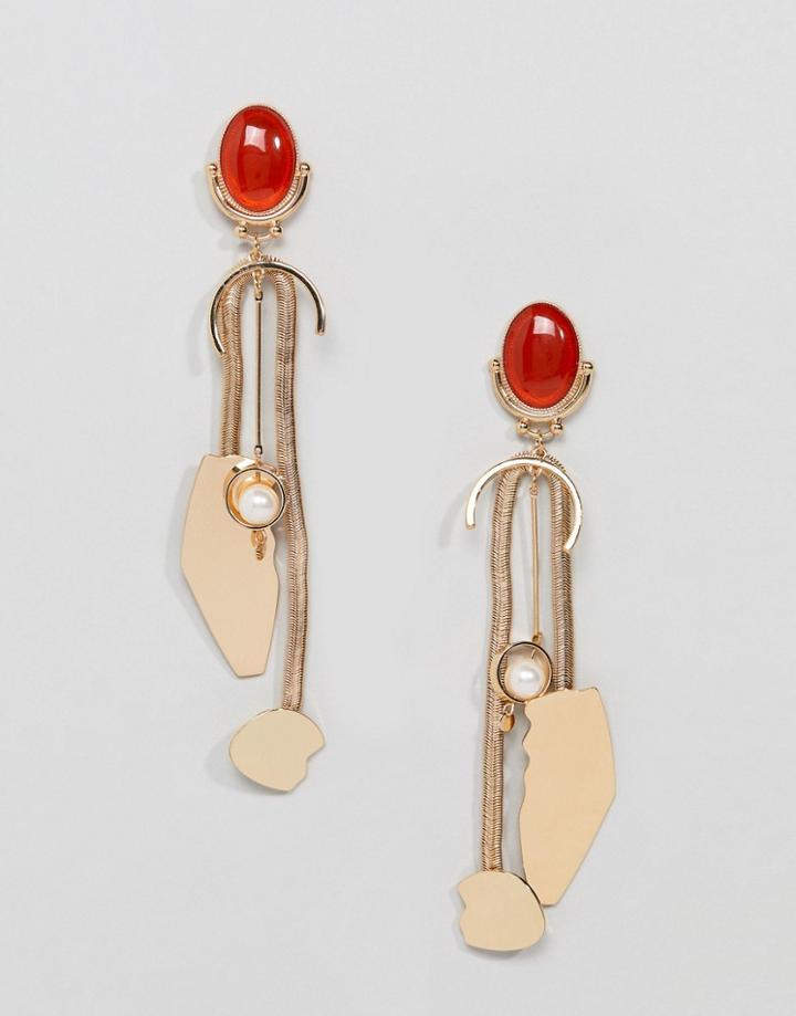 Asos Design Metal Mixed Media Earrings - Gold
