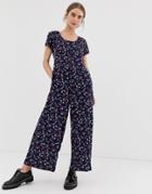 Daisy Street Wide Leg Jumpsuit In Vintage Ditsy Floral Print-black