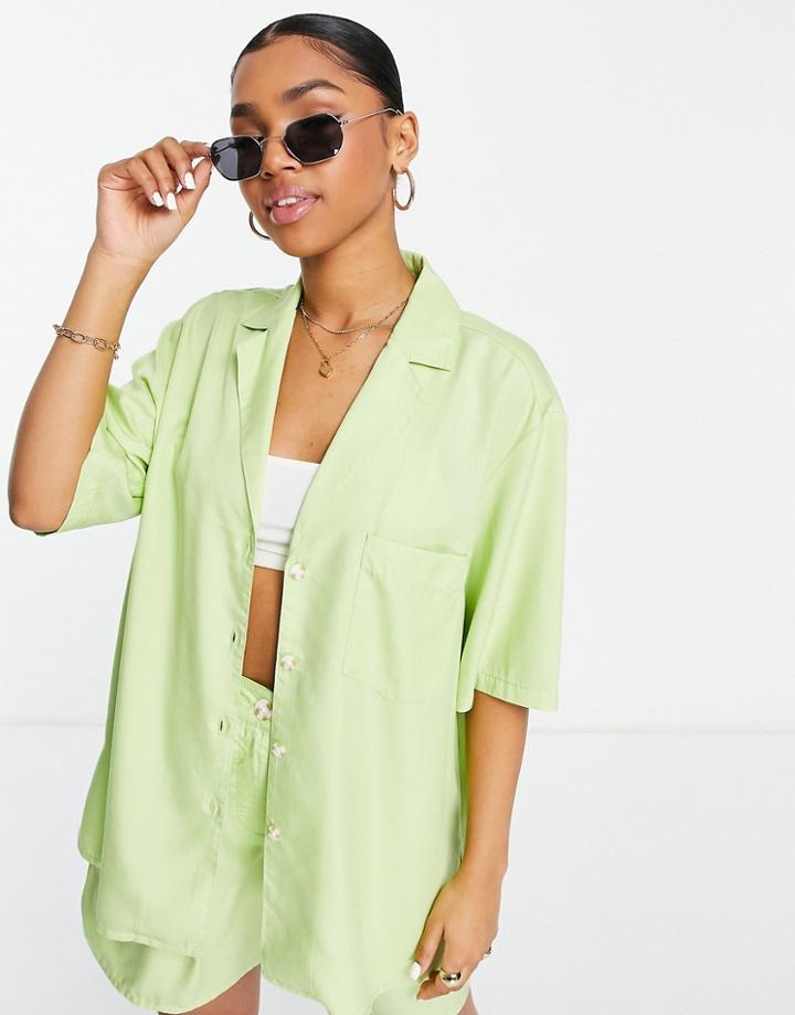 Asos Design Bowling Shirt In Bright Apple - Part Of A Set-green