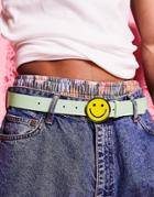 Asos Design Faux Leather Belt In Sage Green With Smile Plate