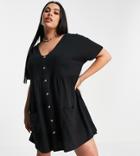Asos Design Curve Button Up Mini Smock Dress With Pockets In Black