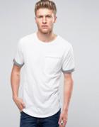 Ringspun Pocket T-shirt With Rolled Up Cuffs And Curved Hem - White