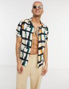 Asos Design Regular Standard Collar Shirt In Abstract Check Print-white