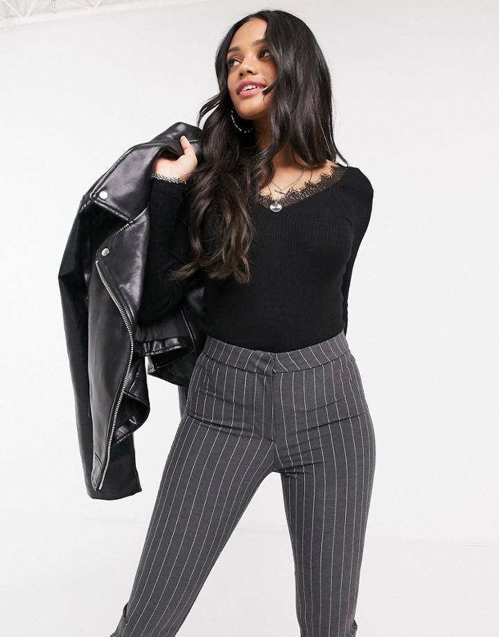 Brave Soul Trivity Eyelash Detail V-neck Sweater In Black