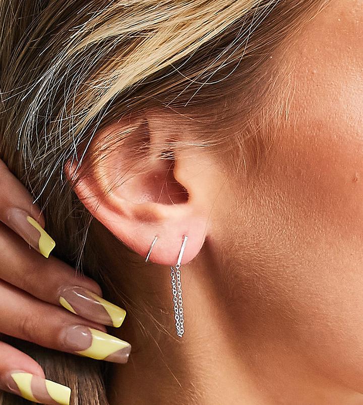 Kingsley Ryan Chain And Bar Single Earring In Sterling Silver