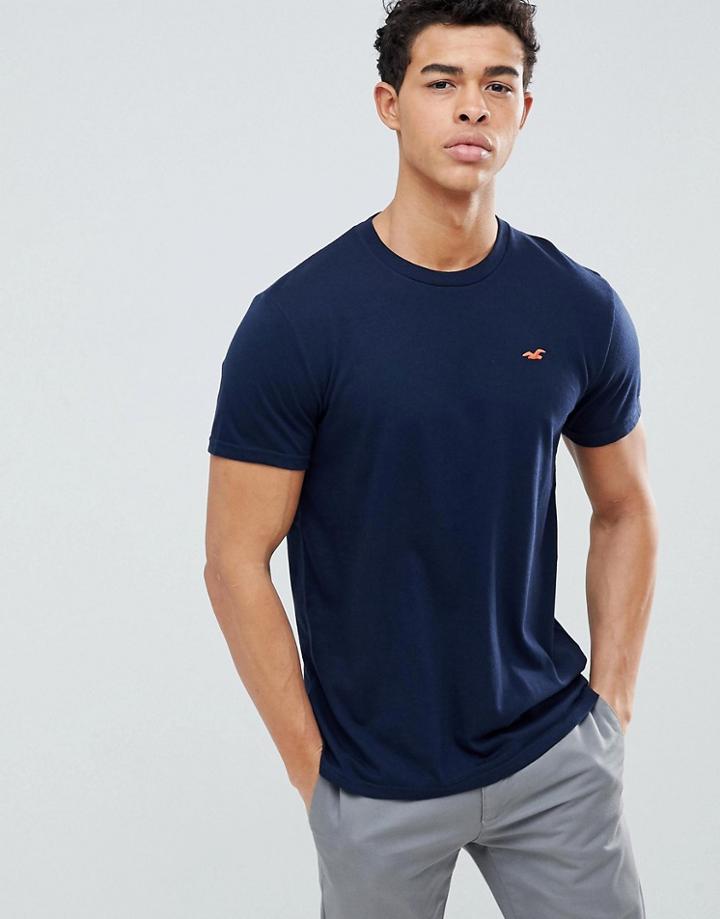 Hollister Crew Neck T-shirt With Seagull Logo In Navy - Navy