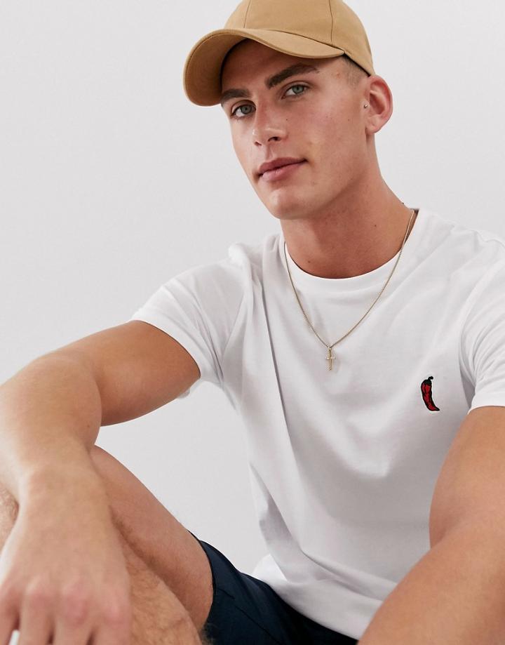 Threadbare Embroidered Hot Chilly T-shirt In White
