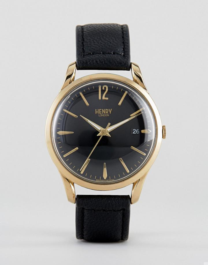 Henry London Westminster Leather Watch In Black - Black