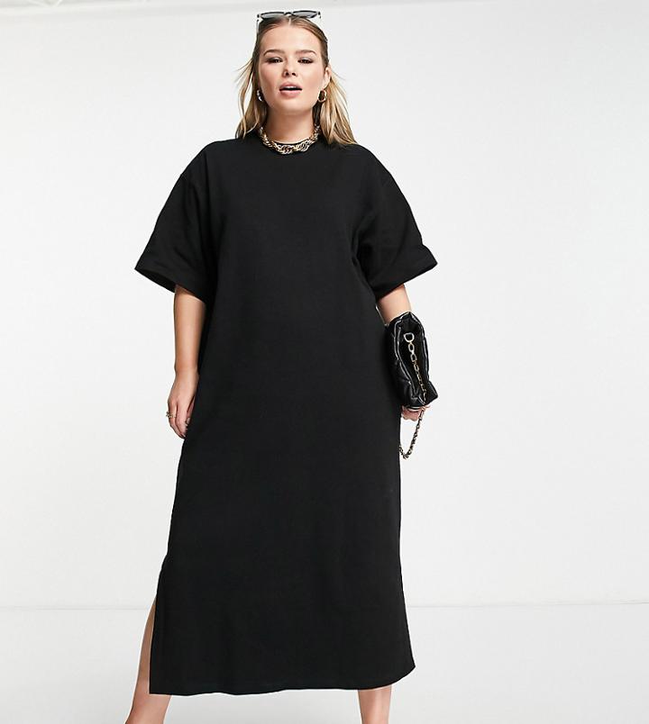 Asos Design Curve Edit T-shirt Midaxi Sweats Dress In Black